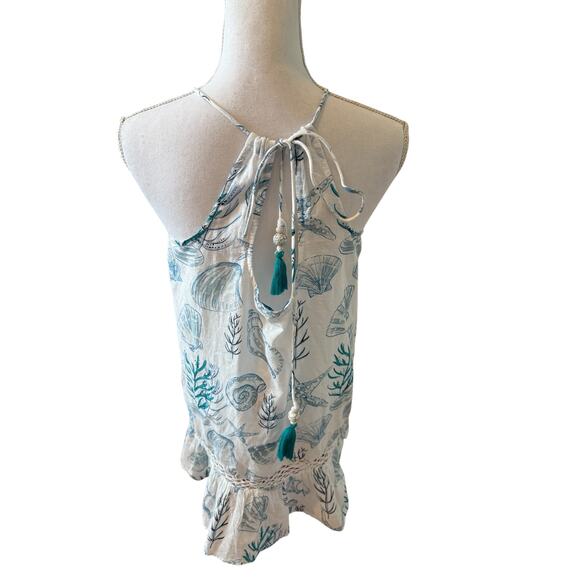 Blue Island Seashell Halter Cover Up Dress White Blue XS - Picture 3 of 4